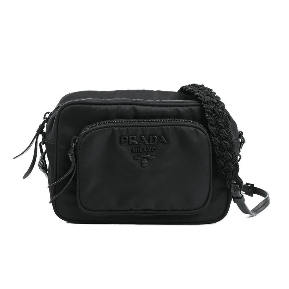 Prada crossbody bag black prominent braided shoulder strap
